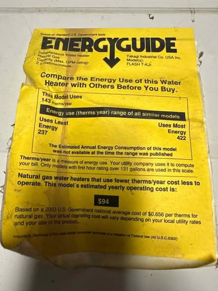 Photo of free Takagi gas tankless water heater (North San Leandro) #3