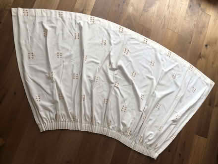 Photo of free Pair of cream, lined curtains with "natural fibre" pattern (Roundwood AL5) #1