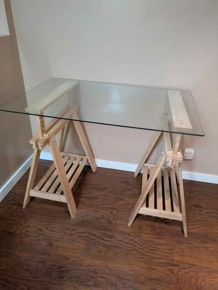Photo of free Wood and Glass Desk, adjustable (near Boeing Creek Park) #1