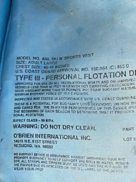 Photo of free Lifejacket (Ridgefield, CT) #2