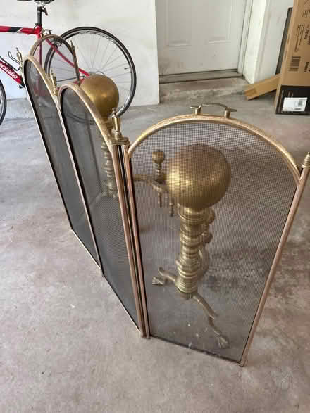 Photo of free Brass fireplace screen/andiron set (Tyngsboro-East) #3