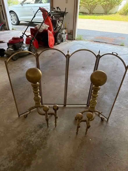 Photo of free Brass fireplace screen/andiron set (Tyngsboro-East) #1