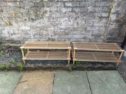 Photo of free 2 wooden shoe racks (Stepney Green E1) #1