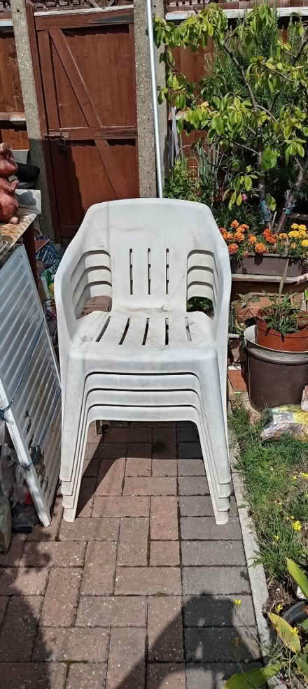 Photo of free 4x Garden chairs - white (TW19) #1
