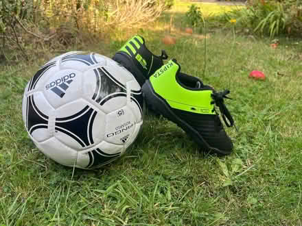 Photo of free Ball and beginner’s football shoes (UK size 4) (HA9) #1