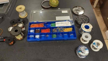 Photo of free Various electrical bits - solder, bare copper wire, leads (Queen Edith's Ward CB1) #1