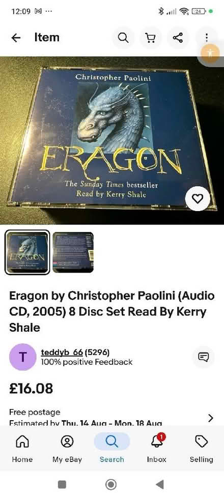Photo of Cd set of the book 'Eragon' by Christopher Paolini. (Northwick WR3) #1