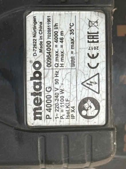 Photo of free Metabo P4000G Water Pump (Weybridge KT13) #2