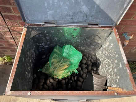 Photo of free Outdoor Steel Coal Storage Bin with Coal and Kindling (Hatching Green AL5) #2