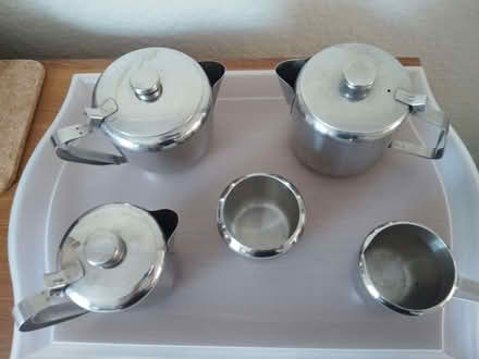 Photo of free Stainless steel teapot x2, small teapot, milk jug, sugar bow (Furzton MK4) #1