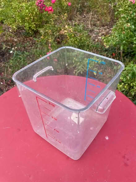 Photo of free Plastic container with measurements up the side (Old Radnor LD8) #1
