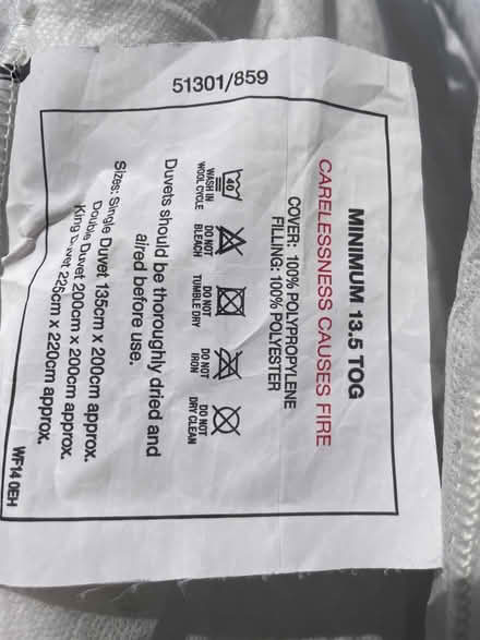 Photo of free X10 White Single Duvets (Northaw EN6) #2