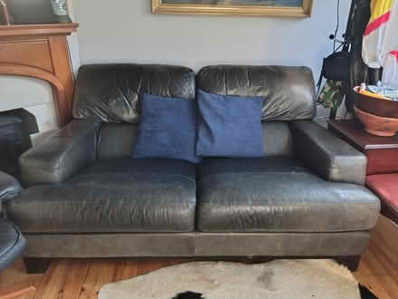 Photo of free Black leather sofa (Chichester PO20) #1