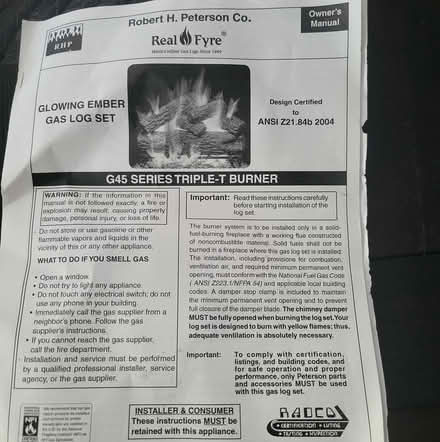 Photo of free G45 Triple Burner Gas Log Insert (Martinez CA) #1
