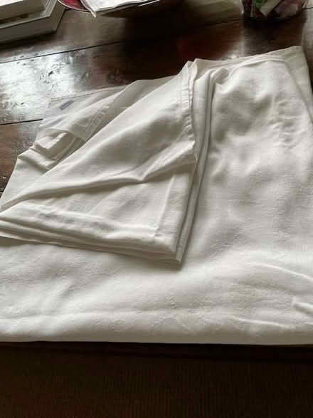 Photo of free White linen/cotton tablecloth - slight pattern (Lyncombe) #1