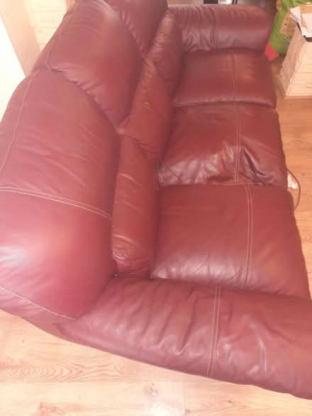 Photo of free 3 seater leather sofa, burgundy. Bartley Green. (Bartley Green B32) #2
