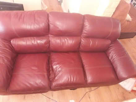Photo of free 3 seater leather sofa, burgundy. Bartley Green. (Bartley Green B32) #3