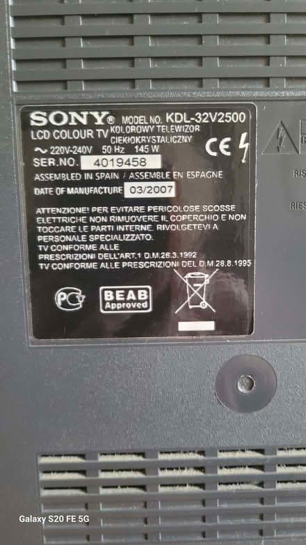 Photo of free Sony Bravia KDL-32V2500 TV (Bromley BR1) #3