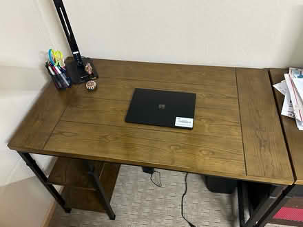 Photo of free Two wooden desks with shelves (Excelsior & Grand) #1