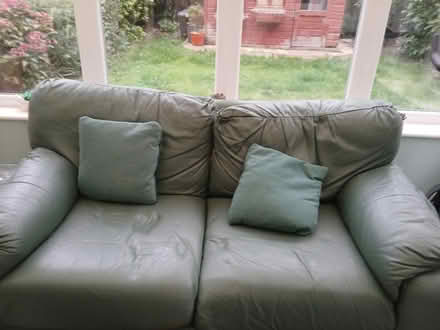 Photo of free Sage green 2 seater leather sofa (L9) #1