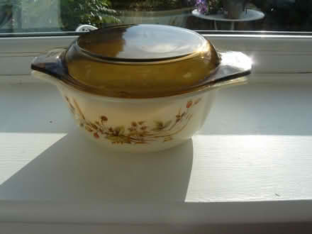 Photo of free Small Pyrex round lidded dish Cream base Brown lid (Kempsey WR5) #1
