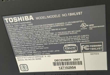 Photo of free Toshiba 19" LCD TV with builtin DVD (Almaden Valley) #2