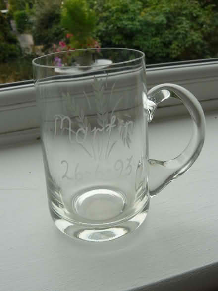 Photo of free Small etched glass tankard (Kempsey WR5) #1