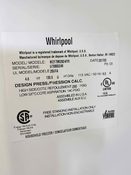 Photo of free Whirlpool Upright Freezer (Inside Smithville city limits) #2