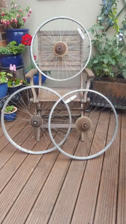 Photo of free 3 rear pushbike wheel rims (Barton upon Irwell M30) #1