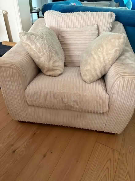 Photo of free Comfortable cream velvet-ribbed armchair (Camden) #3