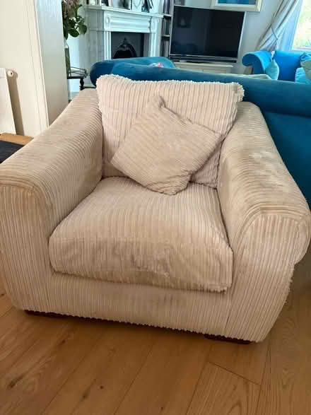 Photo of free Comfortable cream velvet-ribbed armchair (Camden) #1