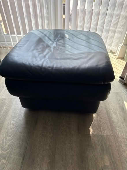 Photo of free 2 blue leather sofas &one footstall (Trowbridge BA14) #4