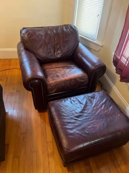 Photo of free Leather Chair and Foot Stool (Tufts/Medford) #1