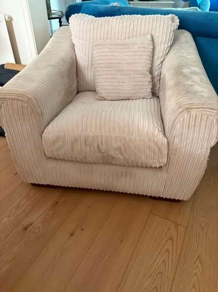 Photo of free Comfortable cream velvet-ribbed armchair (Camden) #2