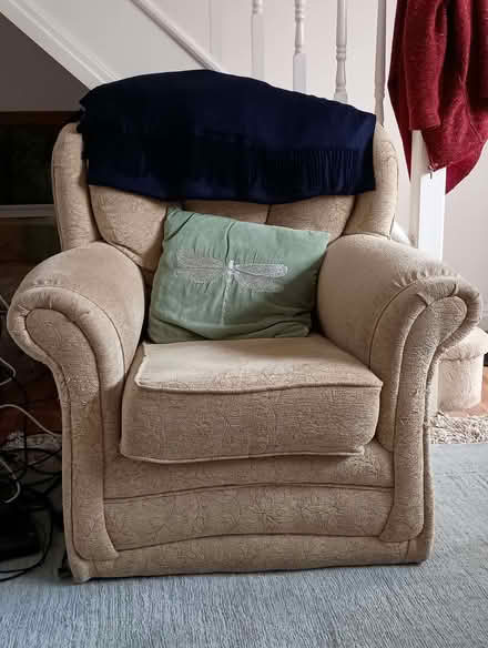 Photo of free Two seater, and one seater sofas, pale green. (Urmston M41) #2