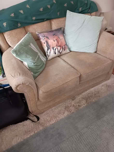 Photo of free Two seater, and one seater sofas, pale green. (Urmston M41) #1