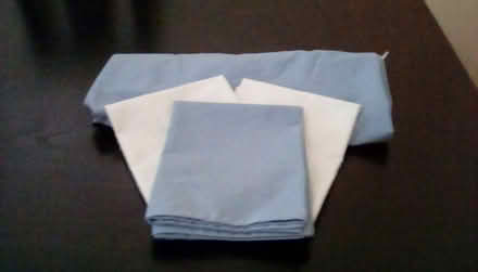 Photo of free Blue fitted double sheet and 3 pillowcases (2 cream, 1 blue) (Lower Earley RG6) #1