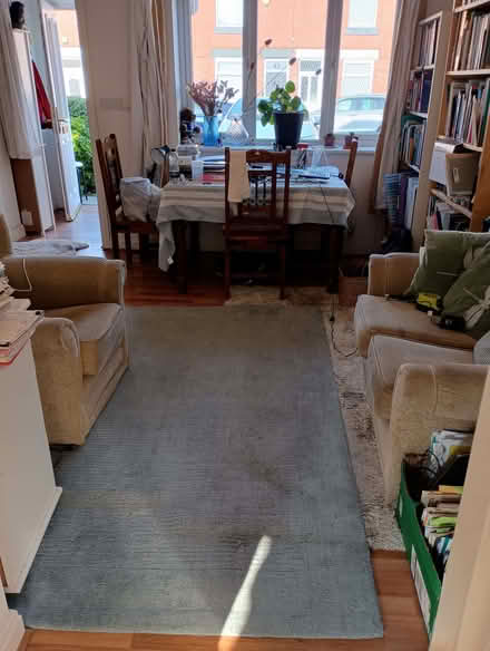 Photo of free Two teal blue wool rugs (Urmston M41) #1