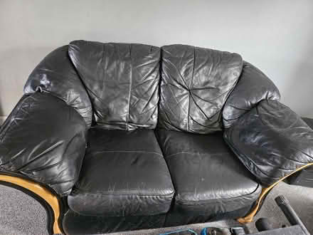 Photo of free 2 seater leather sofa & footstool (Swinton M27) #1