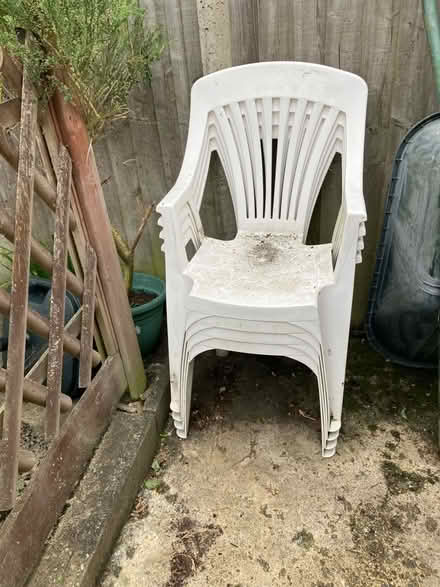 Photo of free 7 white plastic chairs (Thurton NR14) #1