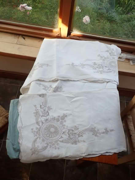 Photo of free Large linen embroidered tablecloth, plus napkins (Fairfield LA1) #1