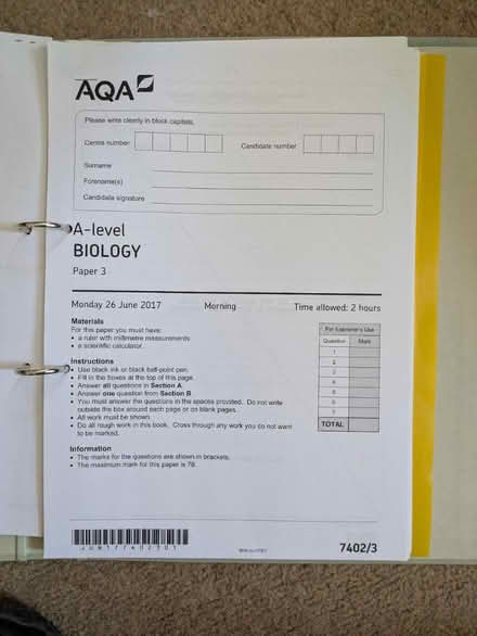Photo of free A level biology notes and papers (CV3) #2