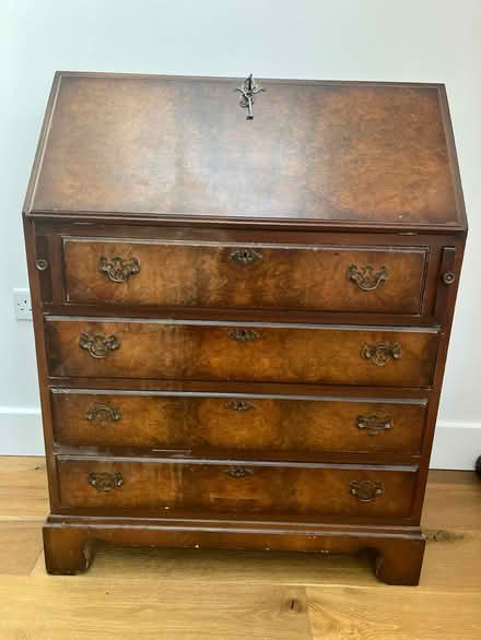 Photo of free Dark wood writing bureau with key (Roundwood AL5) #1