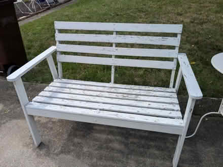 Photo of free Weathered white wooden bench (Newport KY) #1