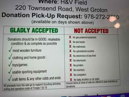 Photo of Donations for Boy Scout Yard Sale (220 Townsend Rd., W. Groton) #3