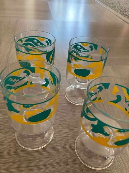 Photo of free 4 patterned plastic wine glasses. Stack into each other (Gosport PO12) #1