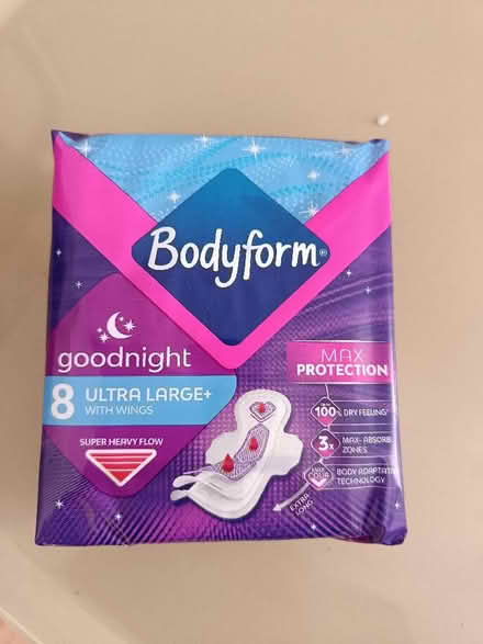 Photo of free 6 sealed packs Bodyform packs of 8. (Hednesford WS12) #1