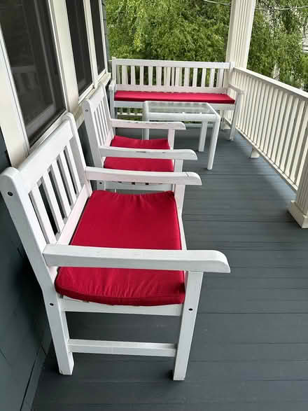 Photo of free 4 piece wood porch furniture (Cambridgeport) #3