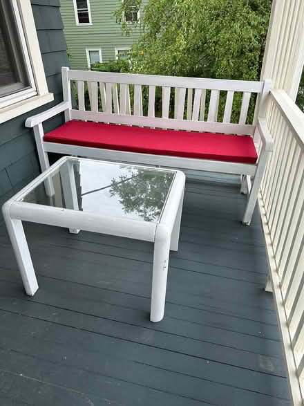 Photo of free 4 piece wood porch furniture (Cambridgeport) #2