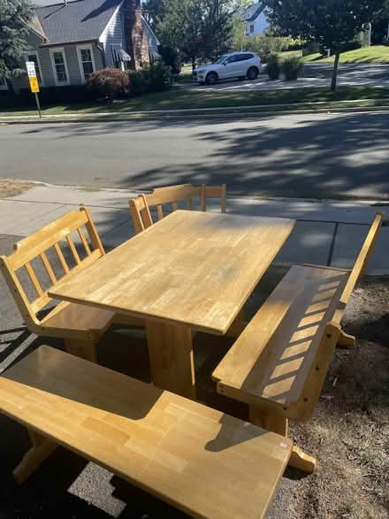 Photo of free 5Pc Solid Wood Dining Table/Benches (Upper NW DC/Tenley vicinity) #1